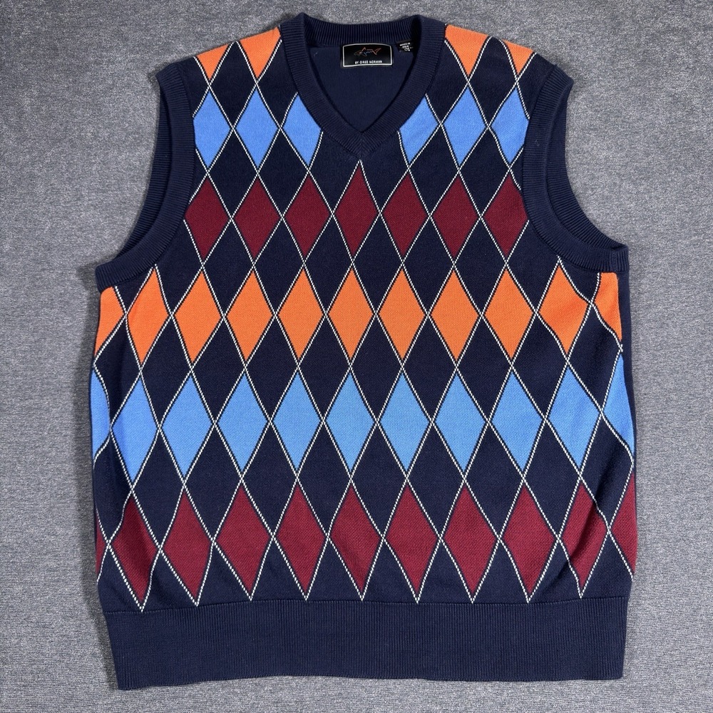 Greg Norman Sweater Mens Large Blue Argyle Long Sleeve Shark Logo Preppy Golf‎